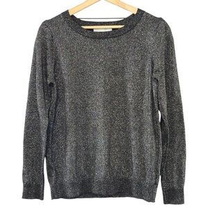NEW Adyson Parker‎ Metallic Black Combo Silver Crewneck Sweater Knit Top
